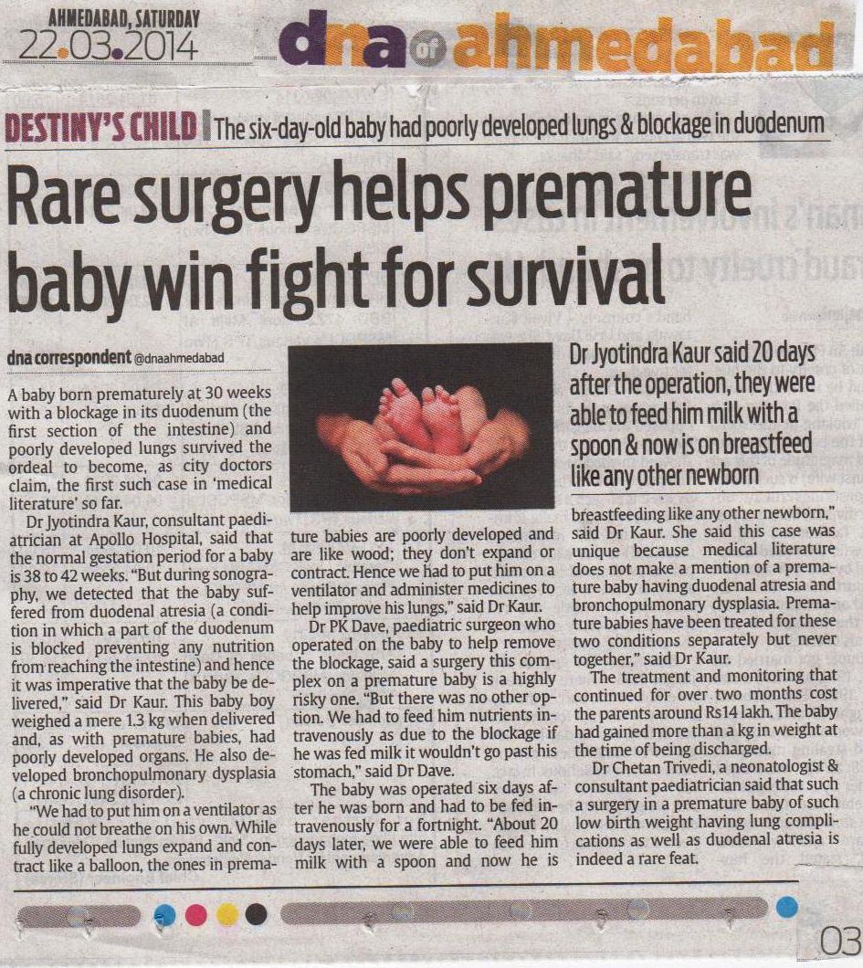 Rare surgery at Apollo Hospitals Ahmedabad helps premature baby win fight for survival